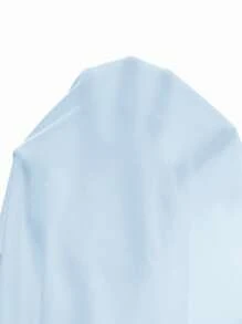 SHEIN EZwear 女士休闲简约浅蓝色圆领插肩袖黑色修身长袖打底 T 恤，适合春秋季 - 淺藍色 - 查看 4