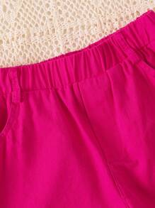 Elladie kids 年轻女孩的服装，法式荷叶边吊带背心衬衫搭配褪色粉色猫须洗水牛仔裤，适合度假、节假日 - 玫紅色 - 查看 4