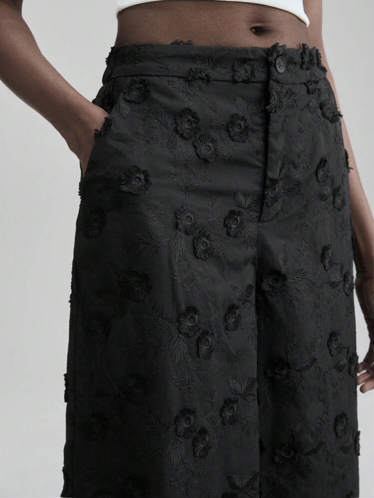 Women's Floral Textured Casual Pants, Suitable For Urban Commute, Business, Leisure, Elegant, Office Wear, Teacher Attire, Autumn/Winter