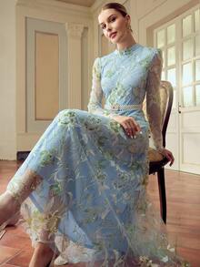 ZEYLAH Váy thêu sequin thanh lịch dành cho nữ - màu xanh lá - Xem 1