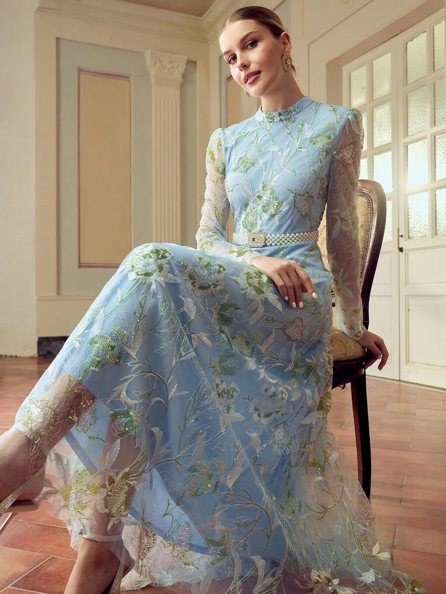 ZEYLAH Váy thêu sequin thanh lịch dành cho nữ - màu xanh lá - Xem 1