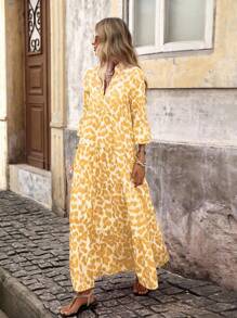 Brillora 女士梭织印花长袖连衣裙 - 黃色 - 查看 6