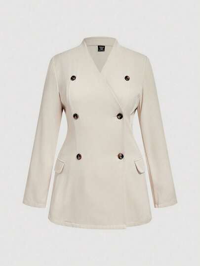 SHEIN MOD Plus Size Women Stand Collar Regular Length Blazer, Elegant For Commuting, Daily & Vacation, Casual In Fall/Winter