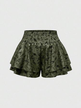 Goth Shorts con volantes y estampado floral gótico de estilo bohemio y vacacional para tallas grandes