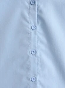 青少年女孩时尚休闲百搭度假和日常穿着浅蓝色后开衩蝴蝶结长袖衬衫，返校季，学院风，户外，学生装 - 淺藍色 - 查看 5