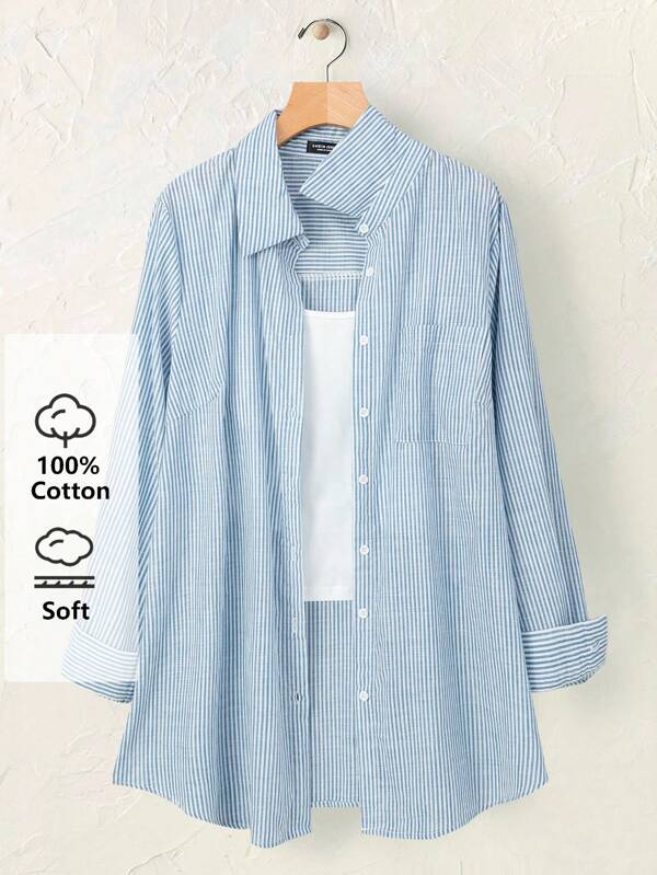 Rusticease Große Größen Langarm Lässig Gestreiftes Hemd, Herbstmode für Frauen