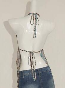 SHEIN ICON 女式豹纹不对称下摆无袖上衣，复古豹纹露背吊带背心 - 彩色 - 查看 2