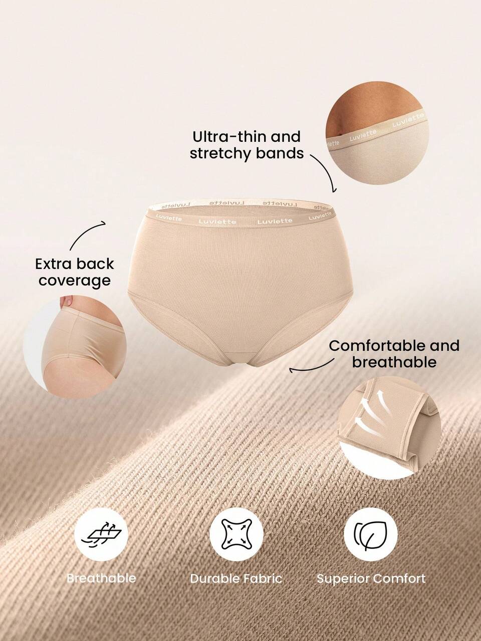 3-Pack Airy Cotton High-Waist Briefs Women Underwear Panties Set