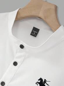 Manfinity Dauomo Knight Pattern Embroidered Men's Long Sleeve Shirt - White - View 3