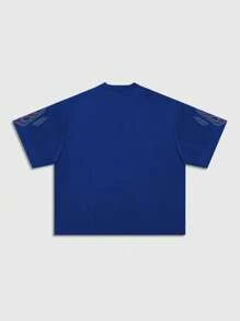 ROMWE MEN Street Life Kaos Pendek Longgar dengan Gambar Grafis untuk Pria - Biru - View 2