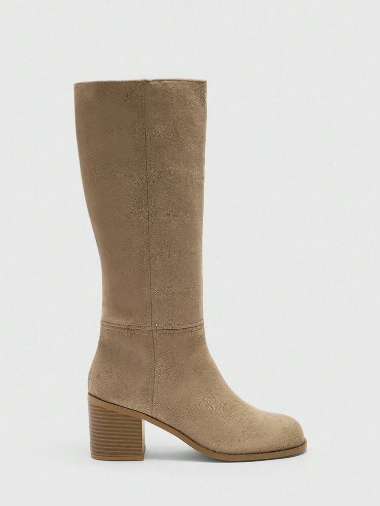 CUCCOO BIZCHIC Women's New Fashion Commuter Casual Lace-Up Buckle Thick Heel British Rider Motorcycle Mid-Calf Boots