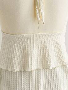 Dreamara 女士黄色露背荷叶边衬衫，甜美性感，适合夏季度假 - 杏色 - 查看 8