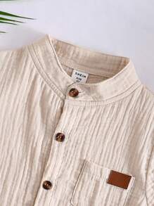 SHEIN Genkimix Kids 2pcs Set Casual Minimalist Striped Collar Short Sleeve Shirt And Shorts, Suitable For Daily Wear, Vacation, College, Summer Getaway, Holiday, Travel, Relax, Sunbathing, Back To School Season