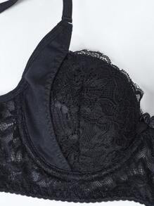 SHEIN Women's Sexy Lace Underwire Push-Up Bra - Black - View 5