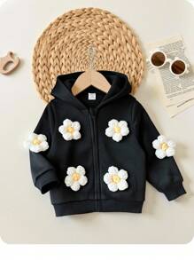 SHEIN LMoss Kids Babygirl Cute Versatile Casual Floral Print Hooded Jacket, Autumn/Winter
