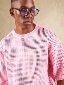 SUMWON Openwork Knit Short Sleeve Pullover Summer Sweater Lightweight Breathable Casual Knitwear Beach Resort Vacation Wear Spring Holiday Essential Plain - Pink - View 3