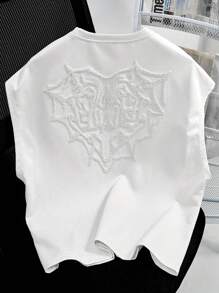 PAVTROS Manfinity Streetrush Men's Street-Style Popular INS Matching Spider Web & Heart Embroidered Top, Everyday Wear, Boyfriend/Husband Gift, Anniversary Gift, Fashionable Loose Fit, 2000s Style - White - View 8