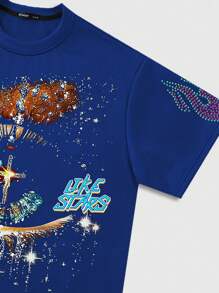ROMWE MEN Street Life Kaos Pendek Longgar dengan Gambar Grafis untuk Pria - Biru - View 3