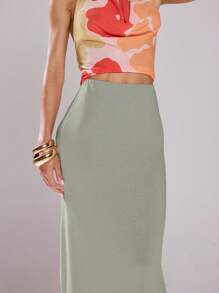 MUSERA 低腰修身长裙，夏季可爱度假休闲90年代风格工作/办公室穿搭 - 淺灰色 - 查看 5