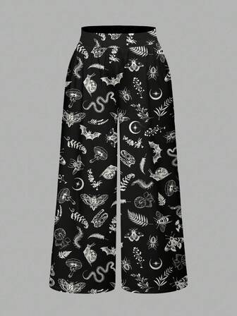 Plus Size Gothic Dark Witch Hippie Moth Moon Star Snake Mushroom Butterfly Wing Black Pants