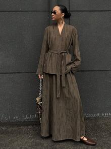 DAZY 女士时尚西装套装（西装外套和裙子）商务装 - 咖啡棕 - 查看 3