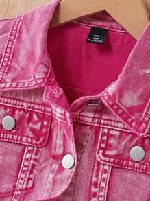 SHEIN Tween Girl Y2K 春夏波西米亚风水洗休闲时尚学院风无袖牛仔夹克 - 粉色 - 查看 3