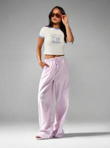 MISSGUIDED Wide Leg Summer Palazzo Pants Pinstripe Casual Drawstring Waist Lounge Beach Vacation Bottoms Flowing Resort Wear Travel Fashion Comfort Style