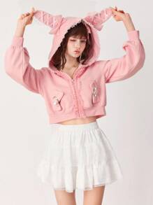 ROMWE EDITION Áo hoodie tai nơ trang trí màu sắc Kawaii ngọt ngào dễ thương cho nữ - Hồng - Xem 1