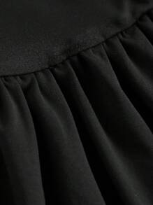 Girlism Tween Girls Ruffled Bubble Dress, Ruffle Hem, Off-Shoulder Black Mini Dress, Suitable For Autumn Fall Winter - Black - View 6