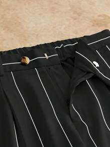 HIMLAND 舒适男士七分裤，带有纹理图案和口袋设计，细条纹裤，男士黑白裤，男士细条纹裤，男士正装裤，竖条纹裤，男士正装裤，秋季，旧款 - 黑與白 - 查看 4