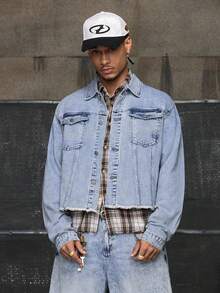 AXEPEAK 男士梭织休闲宽松长袖短款夹克，秋季 - 藍色 - 查看 1