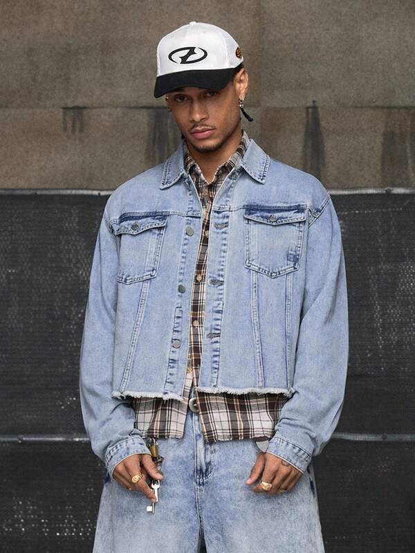 AXEPEAK Men's Woven Casual Loose Fit Long Sleeve Cropped Jacket, Autumn