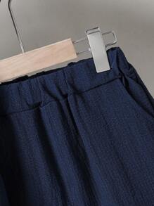 SHEIN 青少年男孩實色口袋修補釦子衬衫配短裤,不含內搭t恤 - 藏蓝色 - 查看 6