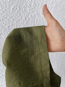 SHEIN PETITE 女士纹理简约宽松阔腿裤 - 軍綠色 - 查看 8