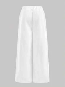 SHEIN Tween Girl Spring Summer Casual Street Fashion Plain V-Neck Sleeveless Vest Top And Baggy Straight-Leg Pants Denim Two Pieces Set,Summer Beach Boho Vacation Shorts, Summer Concert Festival Casual Rave Outfits, Girls Summer Brunch Graduation Outfits,Tween Girls Sleeveless Denim Camisole And Long Pants Set With Scoop Neck, Tween White Jumpsuit, Teen Pant Suit - White - View 8