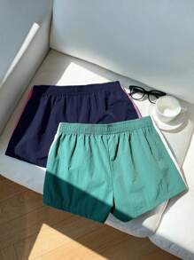 Comfortcana Bộ 2 quần short cạp chun màu tương phản dành cho nữ, mùa hè - Nhiều màu - Xem 2