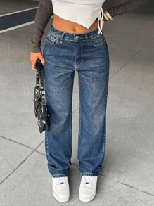 EURMUSE Damen Gerade Loose Lässig Jeans mit Taschen