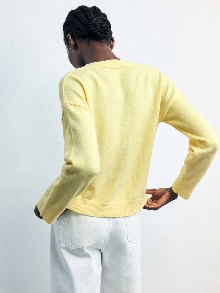 SHEIN Maija Damski, solidny, oversize'owy kardigan z dekoltem w serek i kieszeniami naszytymi, odpowiedni na miejskie spotkania towarzyskie, wakacje, imprezy, jesień, do biura, uniwersalny i wygodny na jesień i zimę, nowoczesny, miejski, swobodny, modny, biznesowy, swobodny strój do biura