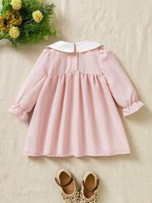 SHEIN Baby Girl Sweet Cute Embroidered Long Sleeve Dress - Pink - View 2