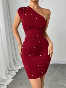 Firerie Váy ngắn ôm sát đính hạt thanh lịch dành cho nữ, mùa hè - Màu Đỏ Sâu - Xem 3