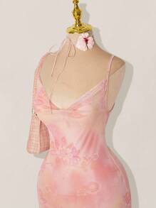 Sweetina 优雅甜美的粉色美人鱼裙，复古细肩带雪纺串珠长礼服，适合舞会和派对 - 粉色 - 查看 1