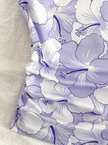 SHEIN Áo hai dây in hoa thời trang cho bé gái tuổi mới lớn, dáng ôm, ôm vừa vặn, thích hợp cho tiệc tùng, trà chiều, bãi biển, du ngoạn - Màu tím hoa cà - Xem 4