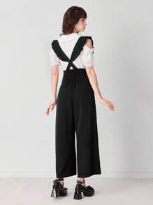 ROMWE EDITION Women's Fashionable Versatile Solid Color Criss-Cross Tie Pants - Black - View 3