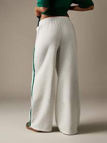 MISSGUIDED Lounge Wide Leg Track And Field Classic Drawstring Stripe Side Sweatpants Varsity Retro Style Fall Winter Loungewear Athleisure Jogger Bottoms - Light Grey - View 2