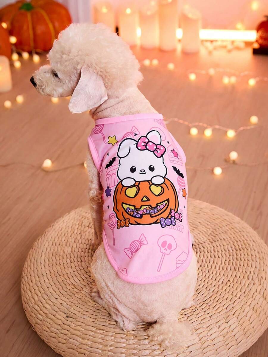 PETSIN Halloween Pink Cute Rabbit Pumpkin Pattern Pet Cat And Dog Can Wear Tank Top New 1 Piece - Multicolor - View 1