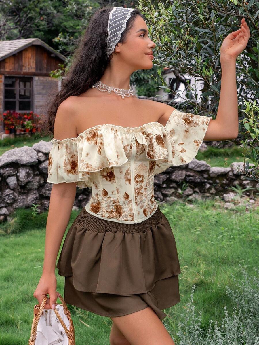 SHEIN Myrelith 1pc Women's Printed Waist & Back Shaping Bodysuit