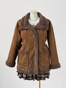 Sweetra Plus Size New Elegant Deer Velvet Thermal Lined Reversible Long Sleeve Short Jacket For Women, Thickened Double-Sided Wear Coat, Winter Fall Autumn