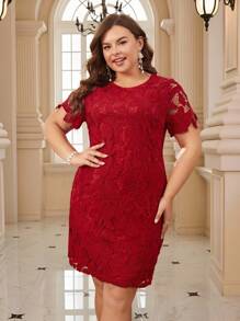 Gownix 大碼女士緊身蕾絲禮服 - 紅色 - 查看 2