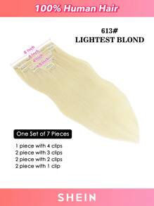 HQ Clip In Hair Extensions Real Human Hair, 120g 7pcs Clip In Hair Extensions, Lightest Blonde Clip Ins Hair Extensions - S613 - View 2