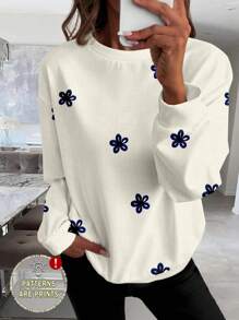 SHEIN LUNE 休闲简约印花图案圆领宽松女式运动衫 - 彩色 - 查看 1